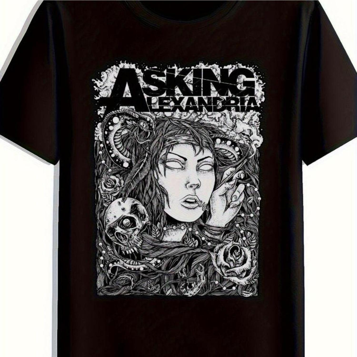 

Летняя мужская футболка с паттерном металкор-группы Asking Alexandria, с цветочным принтом, в стиле гранж, с круглым вырезом и короткими рукавами S чёрный