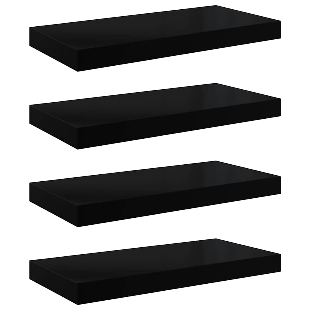 Floating Shelves Set (4 pcs) High Gloss Black 50 x 23 x 3.8 cm MDF