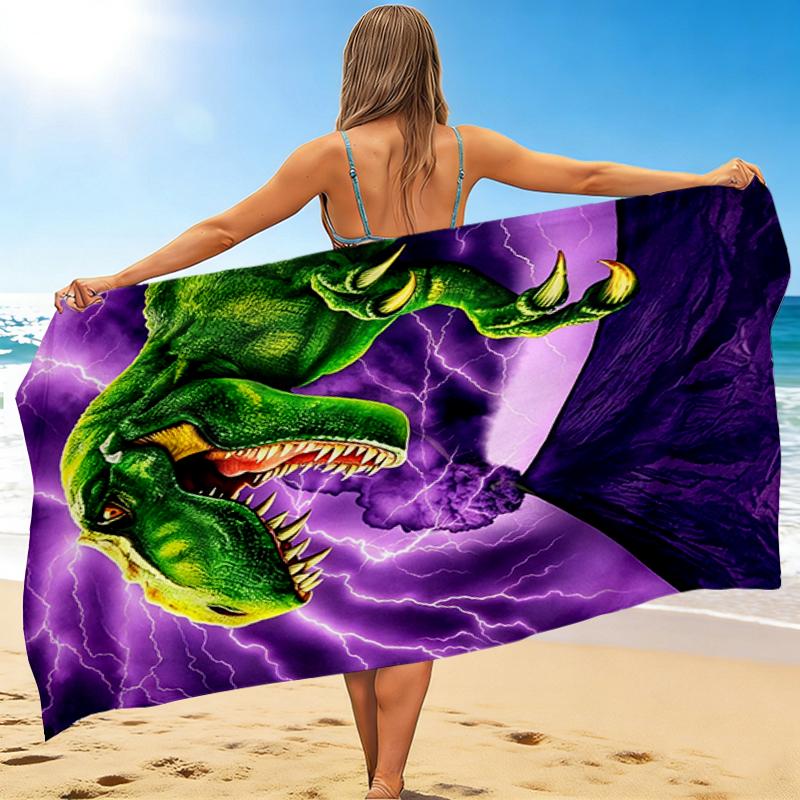 1Pc Dinosaur Volcano Storm Beach Towel, Quick Dry, Multi-Use for Beach Pool Gym Yoga Home Travel, Christmas, Halloween, Xmas Gift M92824