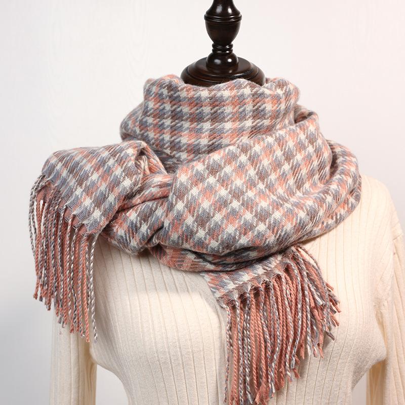 Half-sided thousand bird grid scarf women's 2025 new sweet imitation cashmere warm medium and long plaid scarf