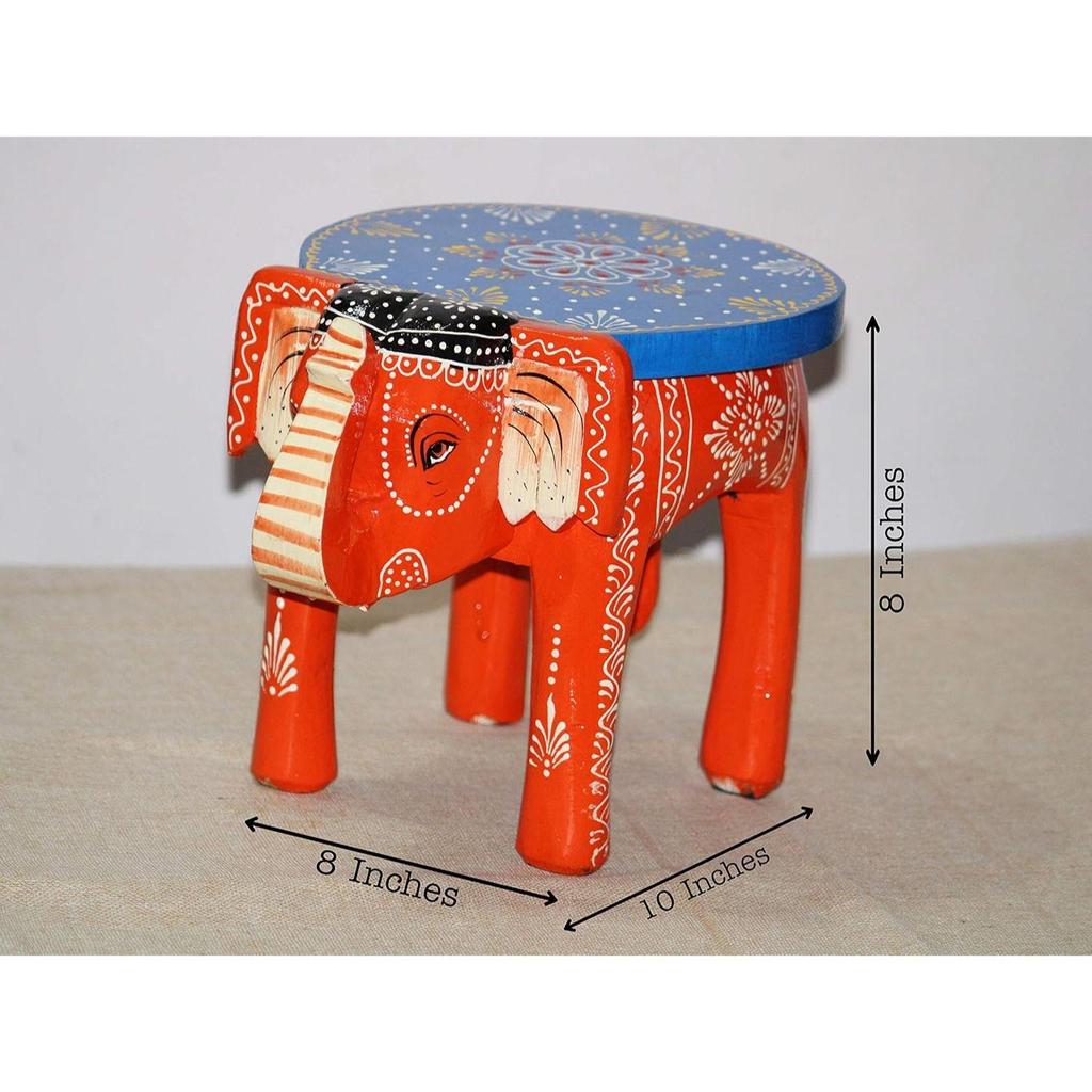 Ručně vyráběná a embosovaně malovaná barevná dřevěná stolička/stolek ve tvaru slona (8 palců výška)