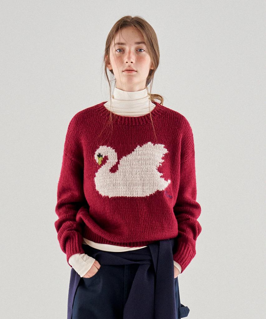 HANE Swan Jacquard Over Knit_Wine