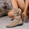 Fashion Retro 2025 Mid-tube New Pleated Women's Booties Spring and Autumn Single Boots