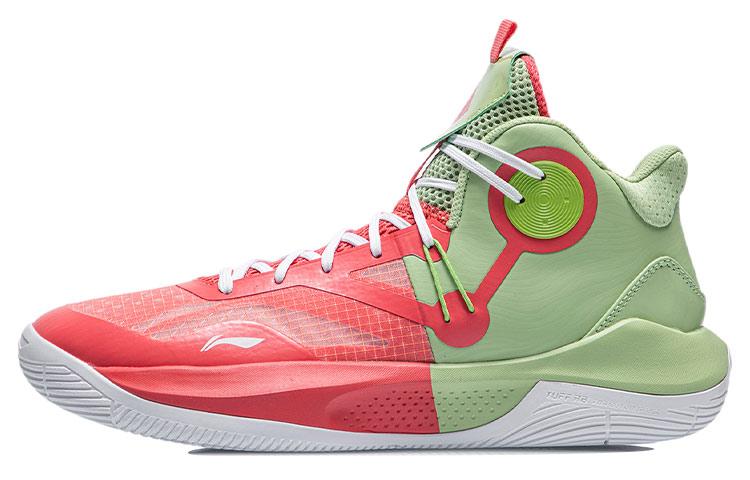 Li Ning Sonic 9 Team Basketball Shoes Men s Mid Top Tender Fruit Green/Bright Orange Red ABPR017-4 46