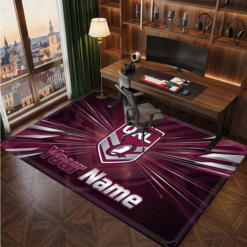 Personalisierter Kristall-Samt-Teppich der Queensland Maroons, Weicher Anti-Rutsch-Teppich mit individuellem Namens-Text für Wohnzimmer, Schlafzimmer