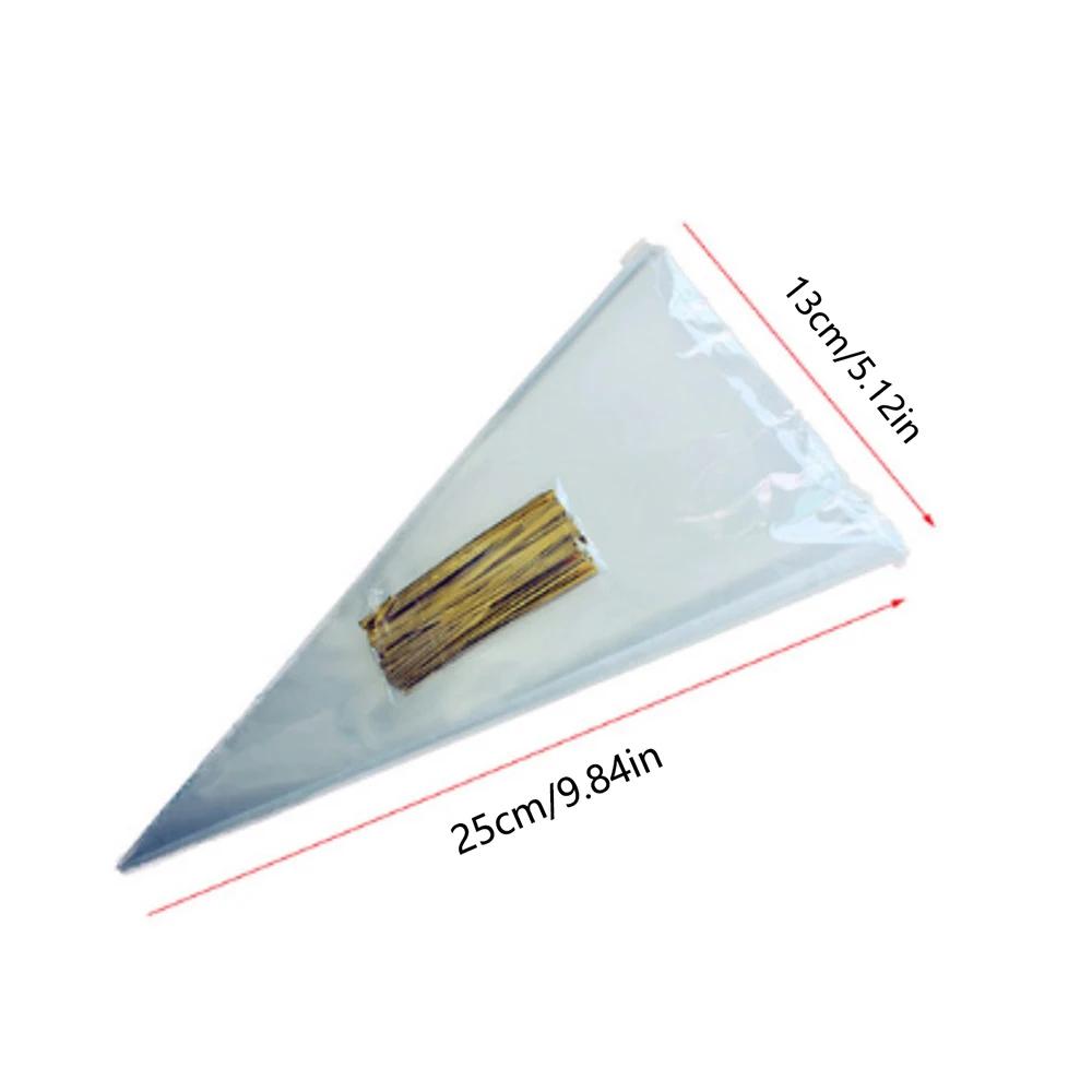 

50 шт. пакеты для конфет целлофановые пакеты для попкорна пакеты для хранения печенья в форме конуса с золотыми завязками сувениры на свадьбу, день рождения as picture shown