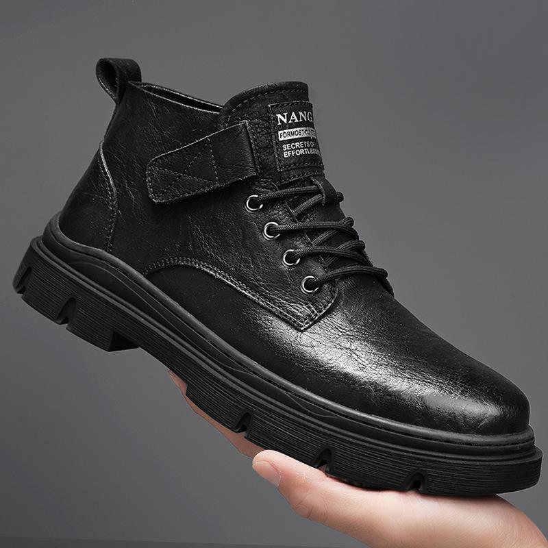 Leather Martin boots Men's outdoor thick-soled mid-top British leather shoes First layer cowhide boots High top trendy tooling leather boots