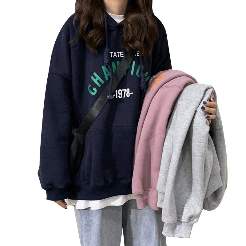Thin and Thick Optional Hooded Sweater Women Loose Ladies Student Tops Fashion Retro Versatile Sweatshirt