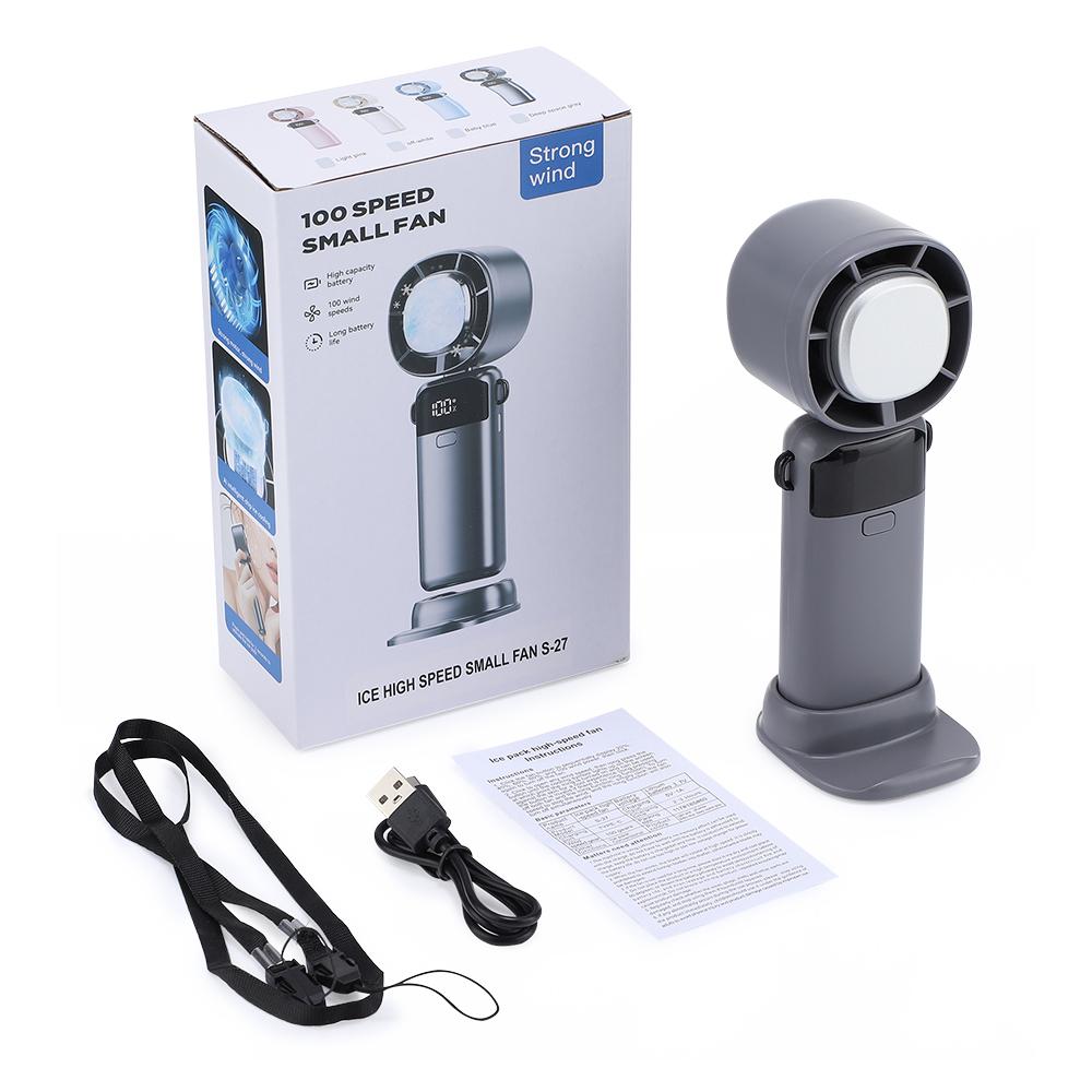 Portable ice compress fan 5-Speed Turbo Cooling 3 in 1 Handheld/Neck/Desk Fan USB Rechargeable Phone Holder & Makeup Fan 45dB