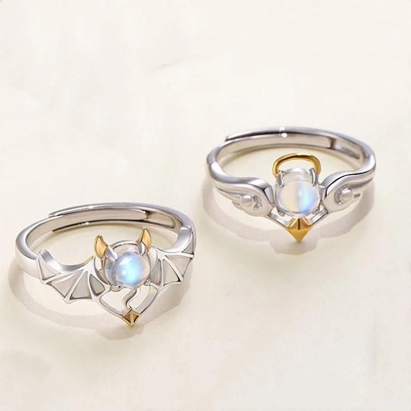 Cuplu Inele Deschise Înger Diavolul Piatră Lunii Inel pentru Femei Bărbați Deschidere Reglabil Iubitori Inel Bijuterii Cadou