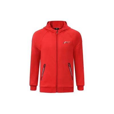 Li Ning Badminton Series Solid Color Logo Print Zipper Fleece Hoodie Men Hoodies Crimson-Red AWDSA03-3