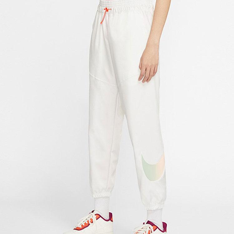 Nike Colorful Logo Print Drawstring Cuffed Knit Sports Pants Women Bottoms White CW4812-120