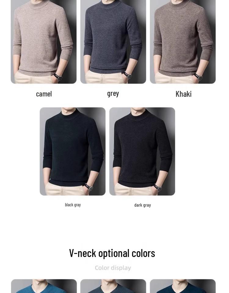 Hengyuanxiang Men's 100% Pure Wool Pullover, Round Neck, Thickened Winter Sweater for Middle-Aged Dads.