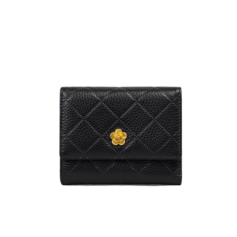 Wallet Women'S Leather Short Change Bag Thin And Versatile Small Card Bag Camellia Clutch Bag