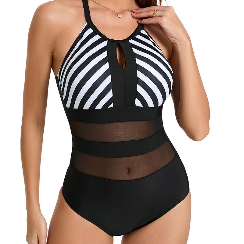 Women S Plus Size Striped Sleeveless One Piece Swimsuit