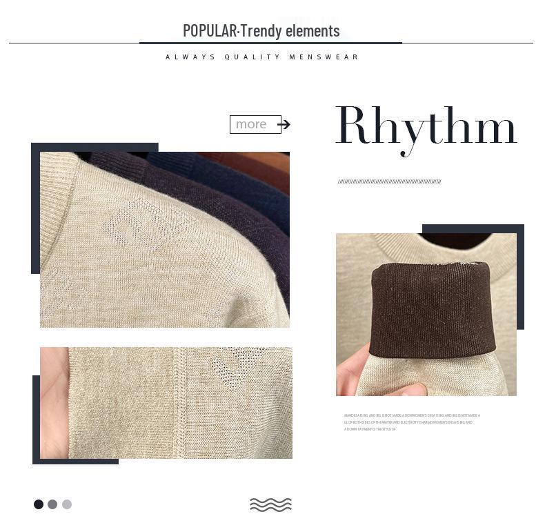 Men's Half-High Collar Jacquard Sweater with Velvet Lining - Warm, Skin-Friendly Knit Base Layer for Fall/Winter