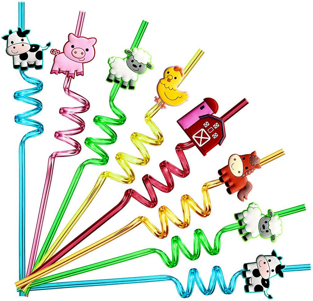 6 Stück Cartoon Tier Strohhalme Wiederverwendbare Trinkhalme für Kinder Geburtstag Festival Party Hochzeitsdekoration Babyparty Partyzubehör