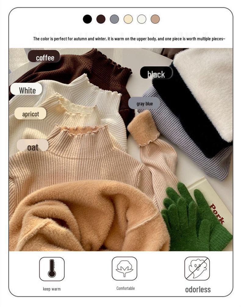 Women's Fleece-Lined Half-High Collar Base Layer Sweater - Winter Knitwear
