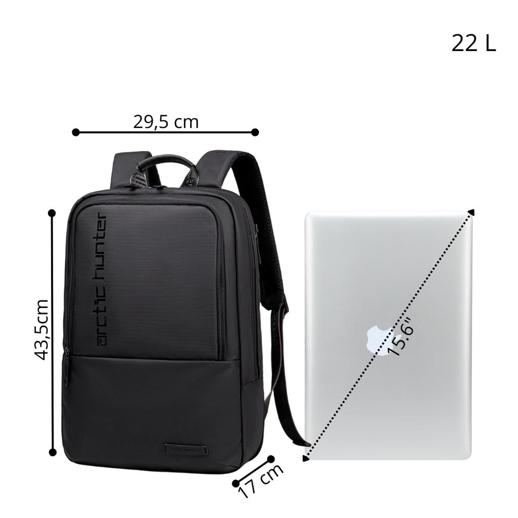 Czarny plecak miejski biznesowy, 22 l, wodoodporny, na laptopa 15,6", elegancki i pojemny. arctic hunter b00529 black.