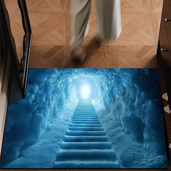 3D Optical Illusion Rug Realistic Hole Doormat Non-Slip Bottom Entrance Rug Floor Mat for Front Door Kitchen Bathroom Home Decor
