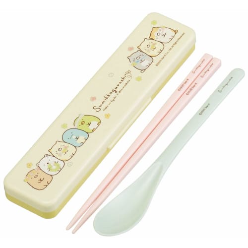 Skater Chopsticks and Spoon Combination Set, Silver Ion Ag+ Antibacterial, Sumikkogurashi Cat Brothers, Made in Japan, 18cm, CCS3SAAG
