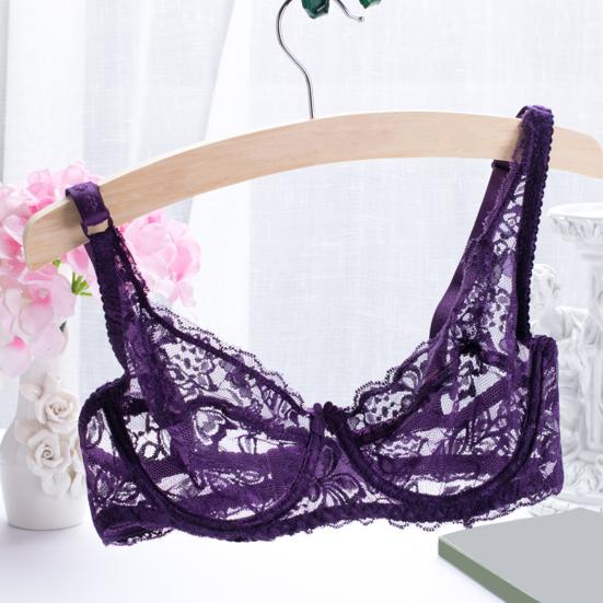 Sexy Lace Bra with Shoulder Strap Breathable Seamless Fit Hollow Out Bralette Push-up Bra Embroidery