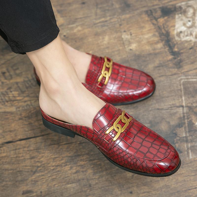 Fashion 100% Genuine Leather Black Men’s Half Shoes For Men Shoes Mules Casual Designer Shoes Fashion Loafers Luxury Black Slippers 2025