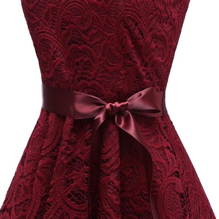 Vintage Floral Lace Bridesmaid Dress 3 4 Sleeve A Line with Ribbon Belt Tea Length Cocktail Party Evening Occasion Outfit Day Wear