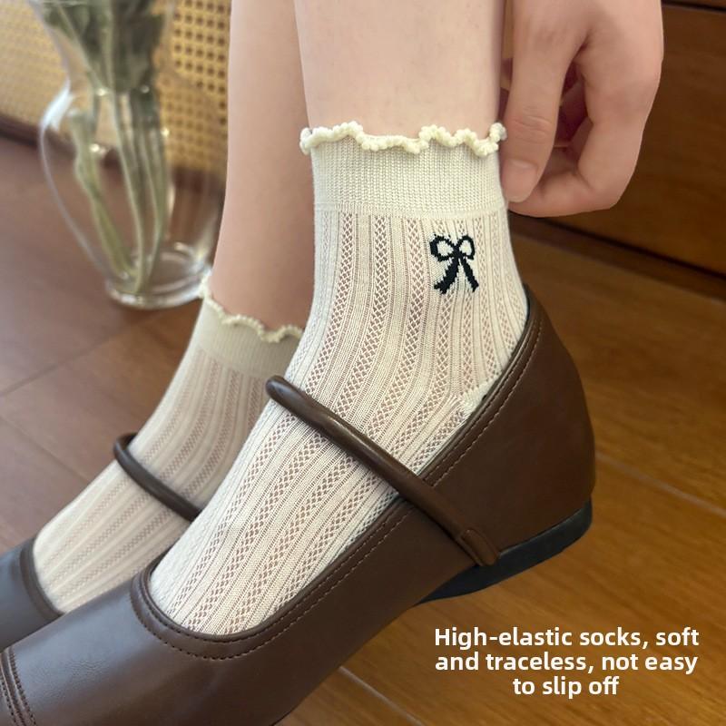 Bows and Lace Short Socks - Summer Women's Thin Style - Versatile for Summer - Mesh Ventilation - Boneless Short Tube Socks