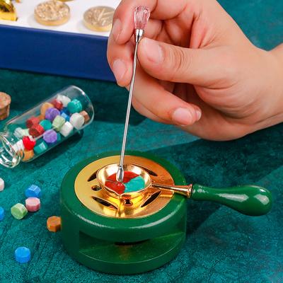 1set Lacquer Seal Furnace With Spoon Hollowed Out Circle Metal Sheet Wood for Melting Wax Seal Beads Or Sealing Wax Sticks SB002