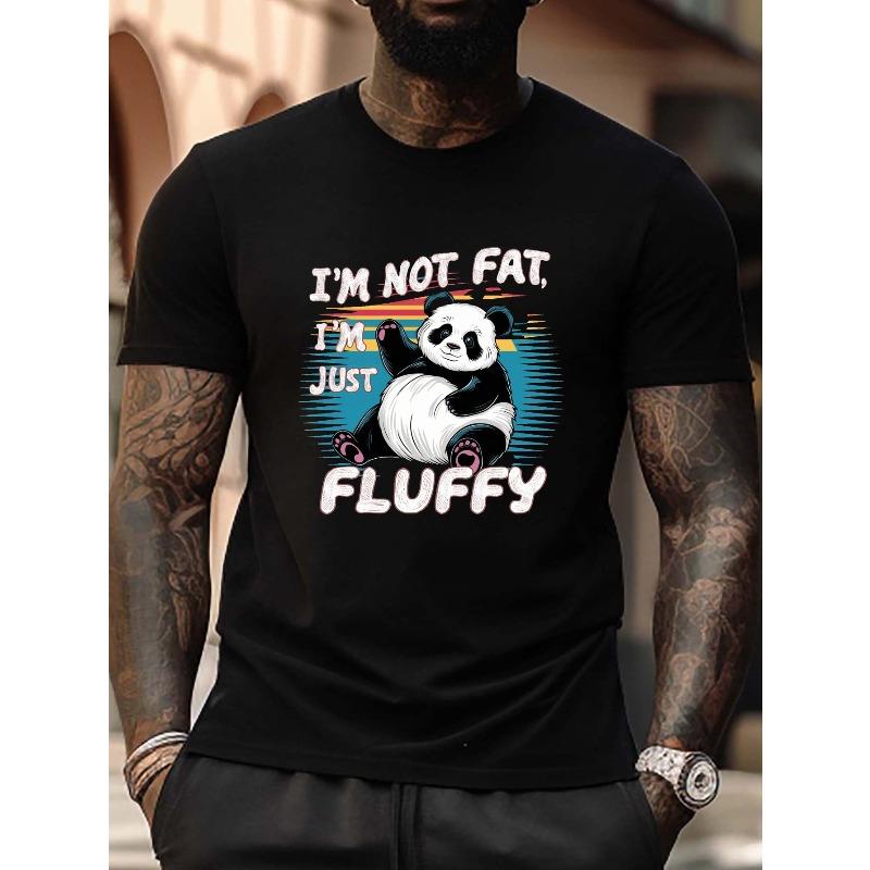 

Panda Fluffy Graphic Print Men s Crew Neck Short Sleeve Plus Size T-shirt, Trendy Versatile Tee For Daily Wear XL