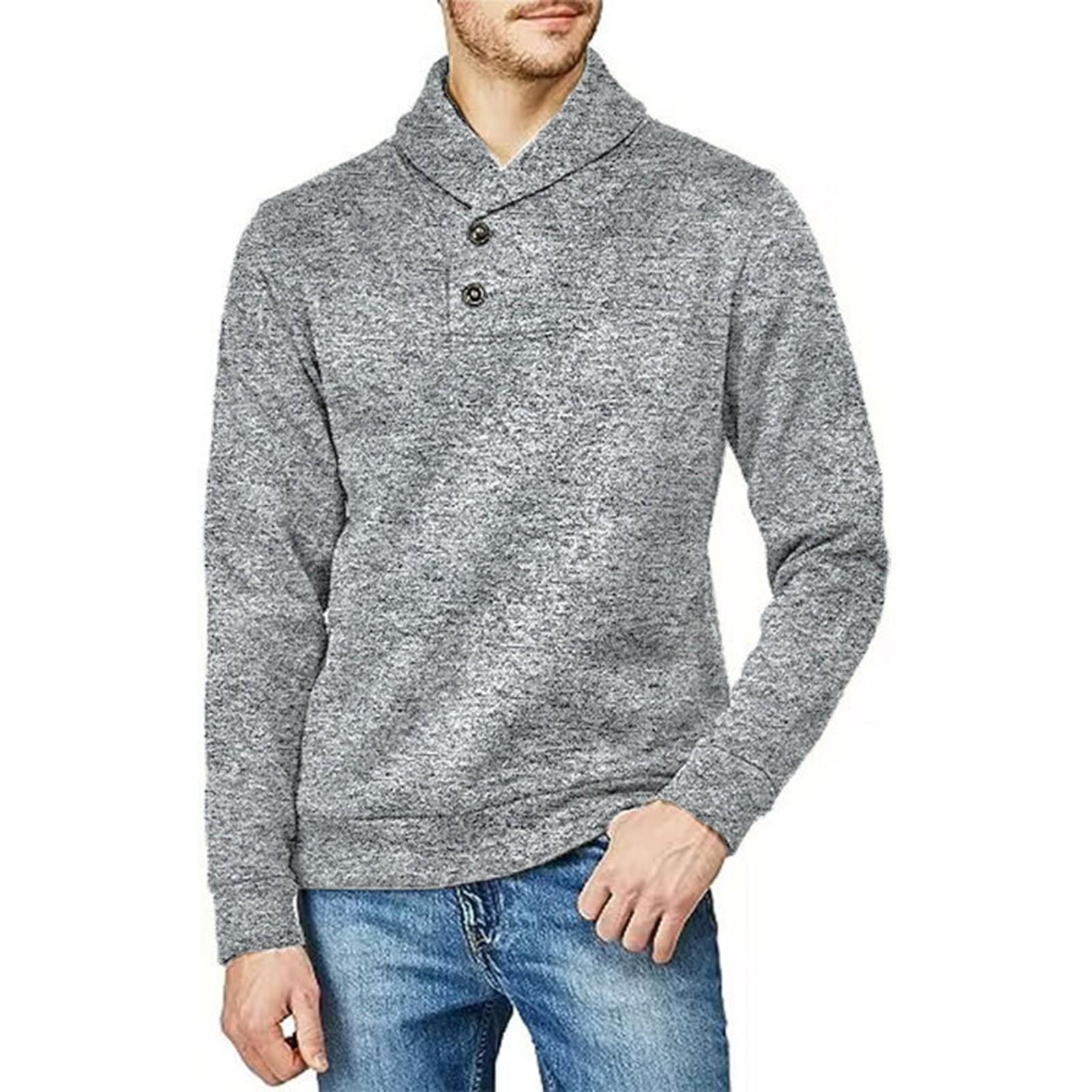 

Men s Autumn Solid Color Thin Velvet Casual Loose Button Long Sleeve Sweater XXXL світло-сірий колір