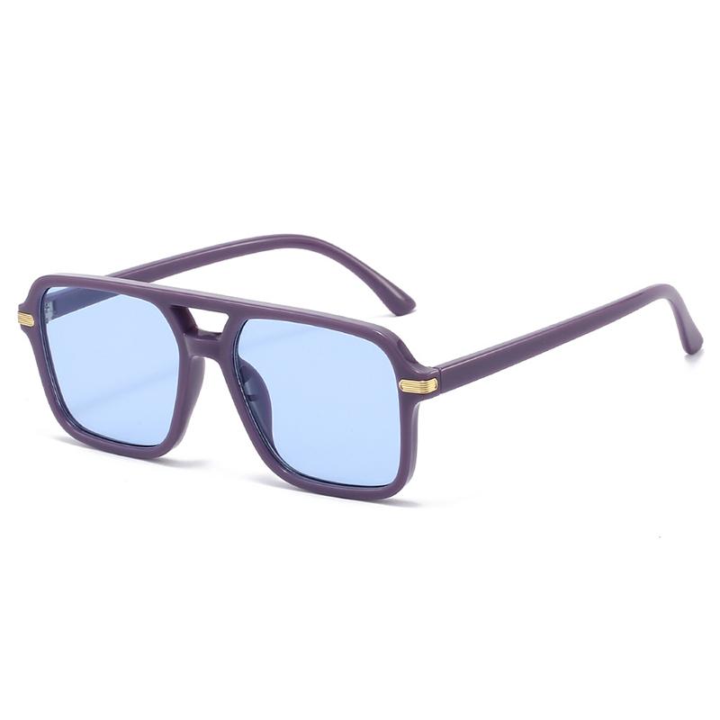 

SO&EI Vintage Double Bridges Square Sunglasses Women Fashion Blue Green Shades UV400 Men Trending Rivets Sun Glasses As the picture