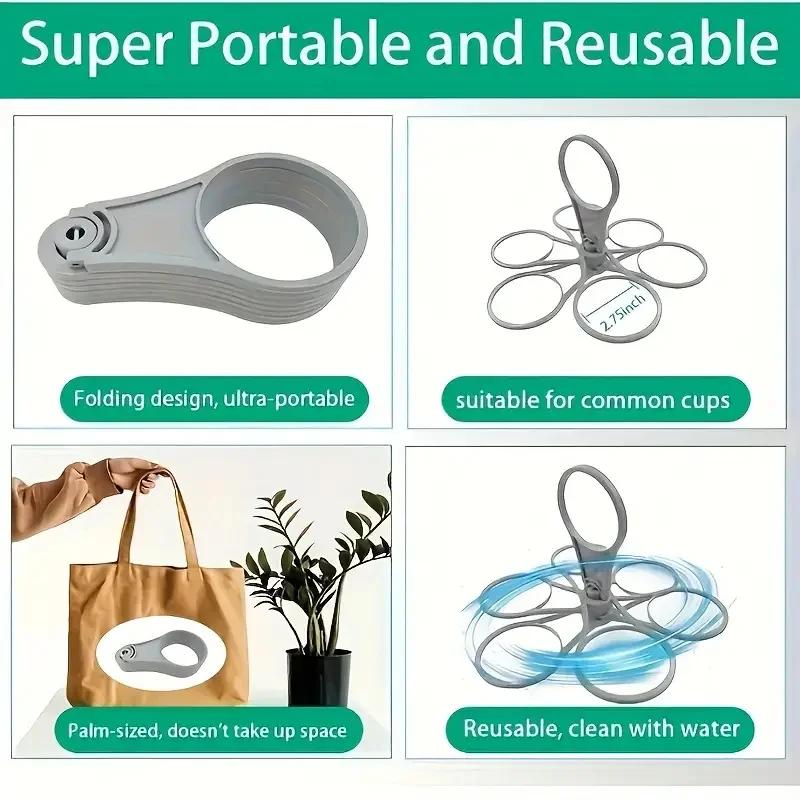 Foldable Drink Carrier with Handle Rotating Cup Caddy for 6 Drinks Outdoor Beverage Racks Portable Drink Carrier for Beer Coffee