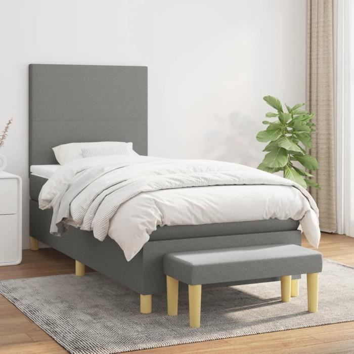 VidaXL Lit à sommier tapissier avec matelas Gris foncé 90x200 cm Tissu - Modèle 3136966