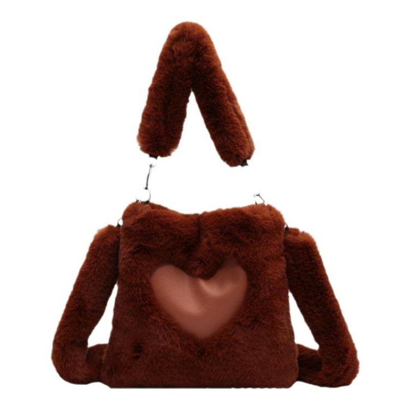 Fashion Love Heart Clutch Bag Versatile Women's 2023 New Fall Winter Large Capacity Shoulder Crossbody Bag Soft Plush Tote Bag
