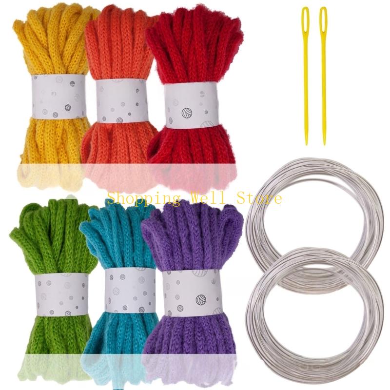 KX4B 6Rolls Of Multicolored Hollow Braided Cord Rope 5.46Yard Long 7mm Wide Polyester Rope For Art Craft And Home Decoration