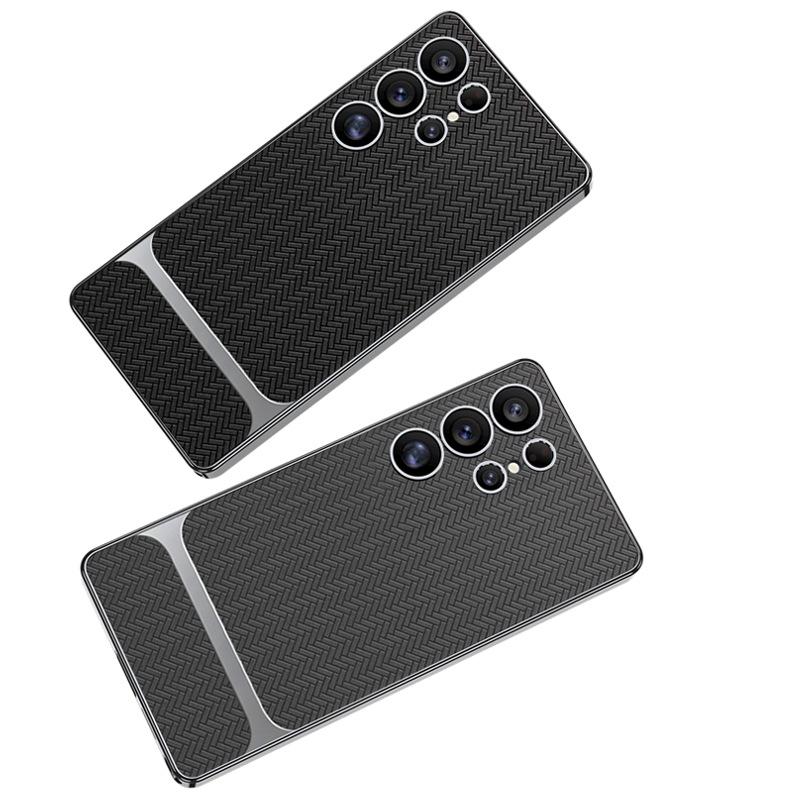 Suitable for Samsung S25U Mobile Phone Case S25u Electroplated Plain Leather Mat Pattern Style Fine Hole Anti Fall Protection Case