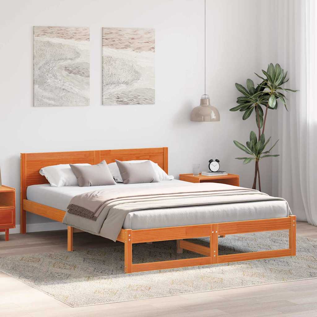 Bed Frame Wax Brown 140 X 200 Cm Solid Pine Wood