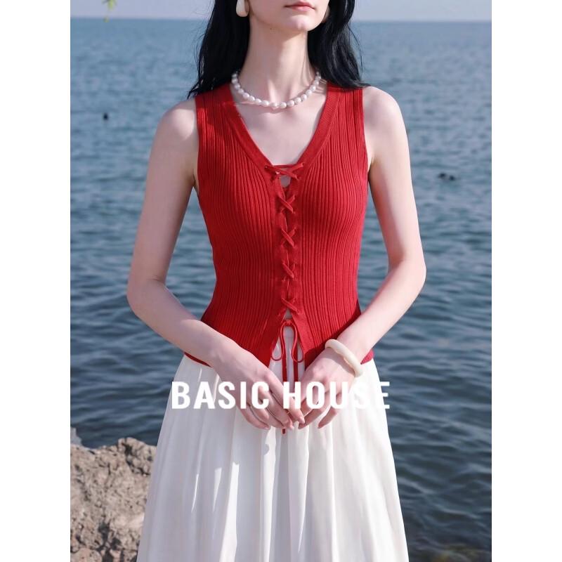 Basic House Women s Criss-Cross V-Neck Sleeveless Top M