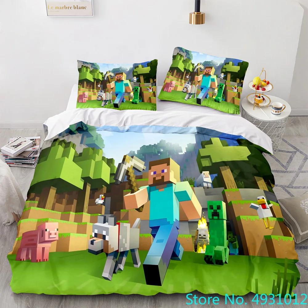 Anime Game My World Monster Hunters Bedding Set Duvet Cover Pillowcases Single Bedclothes Children'S Kids Adult Bedroom Decor