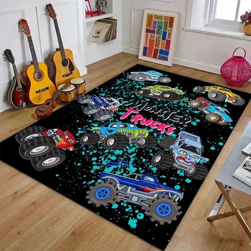Monster Car Prinr Game Area Rug Non-Slip Floor Mat for Home Living Room Kids Play Mat Bedroom Rugs Machine Washable Carpet Decor