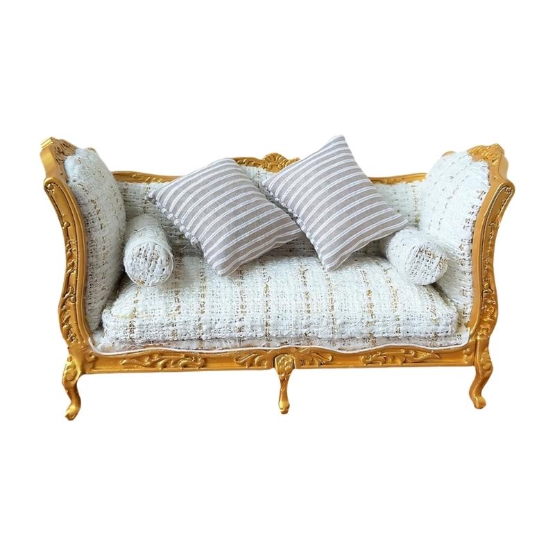 Realistic 1/12 Scale Dollhouses Sofa Set Soft Cloth Cover Simple Couch Model Furniture Accessory