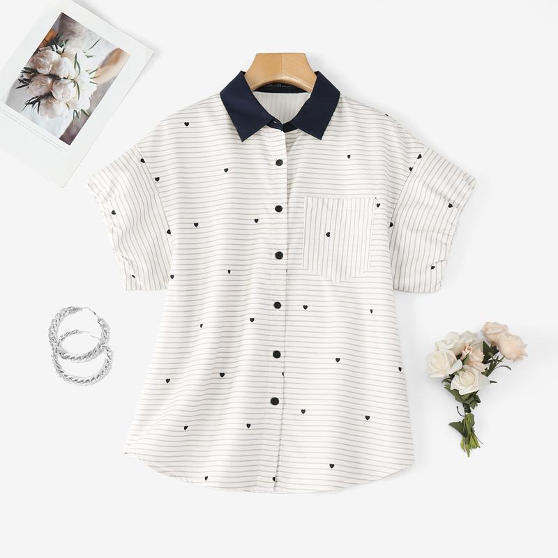 ZANZEA Women Classic Collar Summer Casual Short Sleeve Stripe Blouse