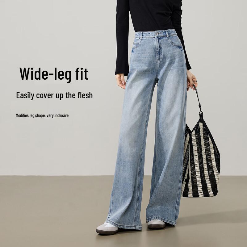 ESE-Y Women's Vintage Washed Denim Wide-Leg Jeans