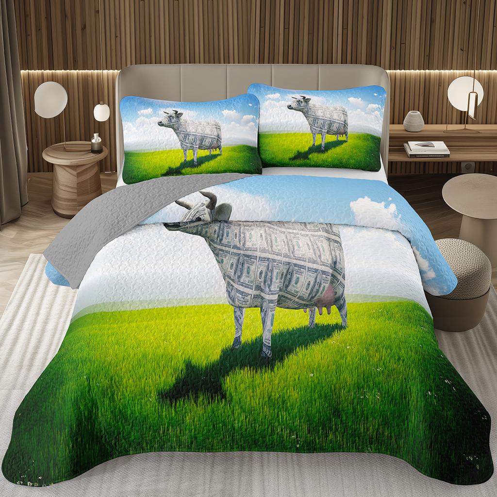 Cute Milk Cow Bedspread Cartoon Wildlife Coverlet Twin King Western Farm Animal Print Quilt Set For Kids Boys Girl Bedroom Decor