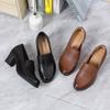 Genuine Leather Women Shoes Fashion Comfort Genuine Cow Leather Slip-On Loafers Women Deep Mouth Heels Shoes Lady Office Pumps