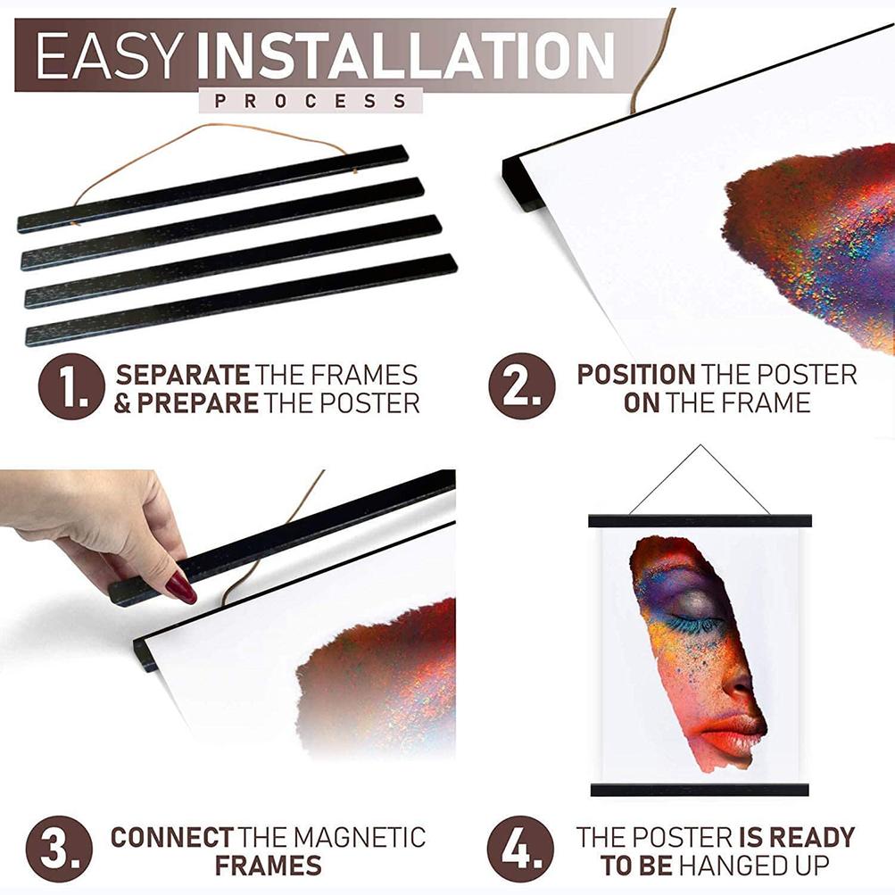 1PC Magnetic Wooden Picture Hanger Frames Poster Photos Wall Art Canvas Prints Paintings Teak Pine Wood Living Room Home Decor