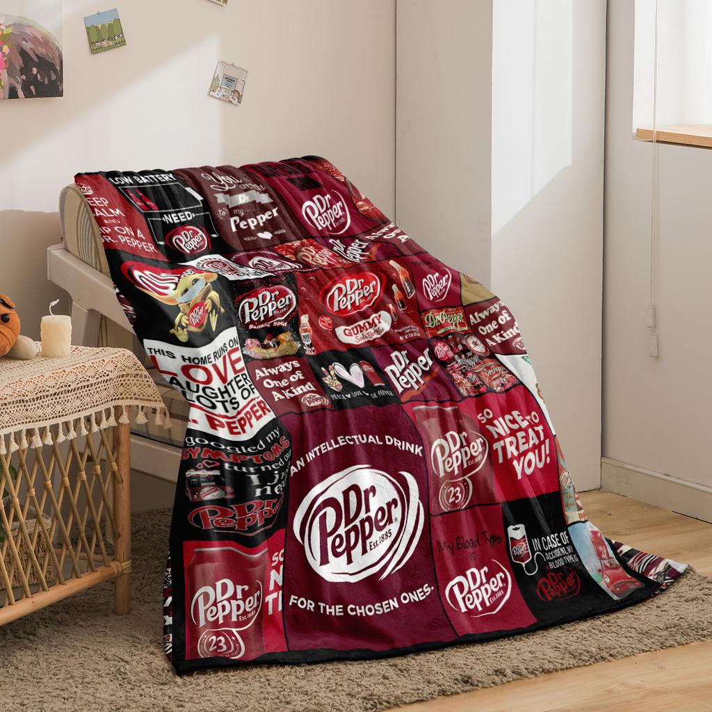 1pc Dr. Pepper printed thick flannel blanket, warm, skin-friendly, soft, suitable for sofa, bed, travel, office