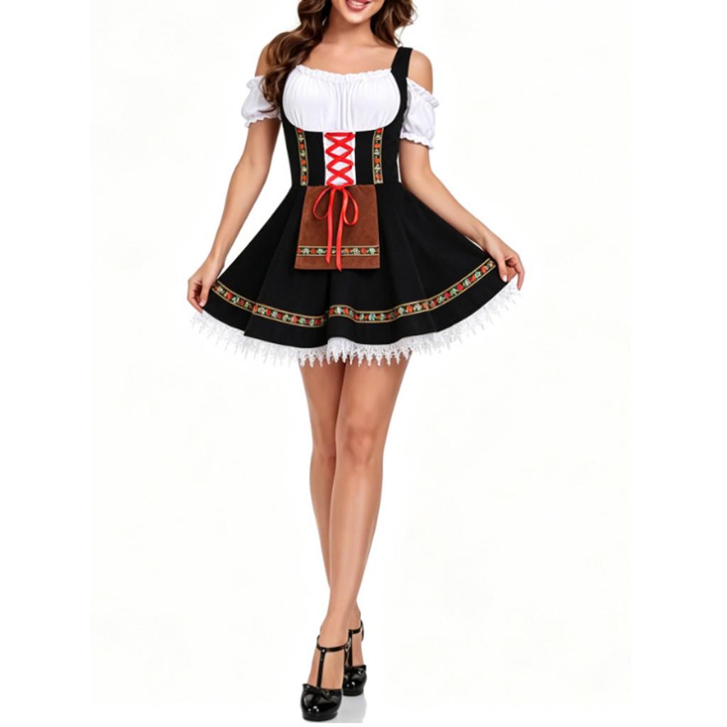 Women's Oktoberfest Maid Dress Costume Traditional Style Mini Dress with Off Shoulder Top Corset Detail and Flared Skirt for Festival
